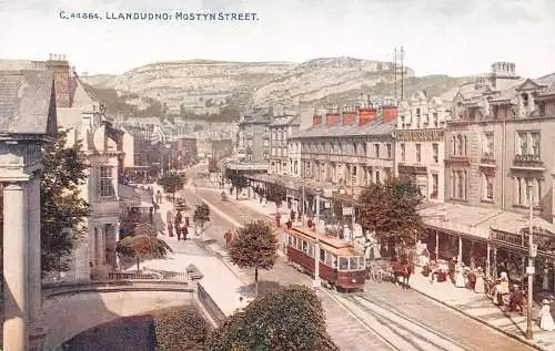 A790 Wales Llandudno Mostyn Street Tram Vintage Postkarte
