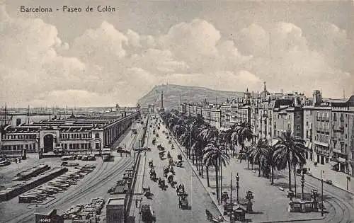 A795 Spanien Barcelona Paseo de Colon Vintage Postkarte