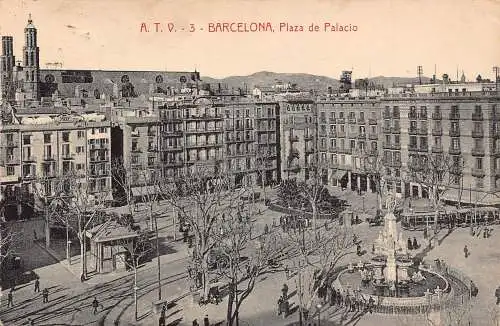 A795 Spanien Barcelona 1925 Plaza de Palacio Platz Vintage Postkarte