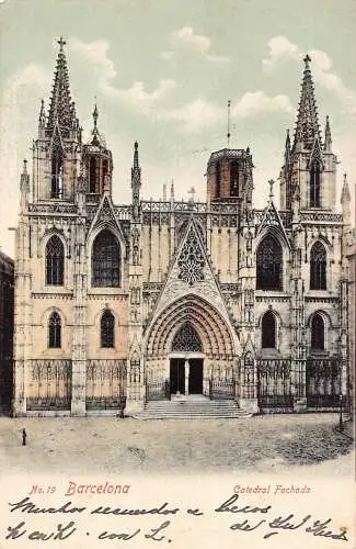 A795 Spanien 1907 Barcelona Catedral Fachada Kathedrale Front Vintage Postkarte