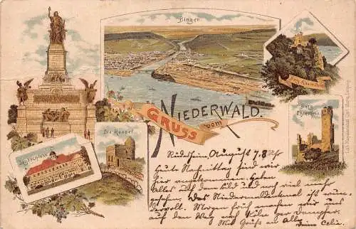 A797 Deutschland 1896 Gruss vom Niederwald Bingen Burg Ehrenfels Zitadelle Postkarte