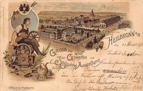 A797 Deutschland 1897 Gruss vom Gewerbe und Industrie Ausstellung Heilbronn Postkarte