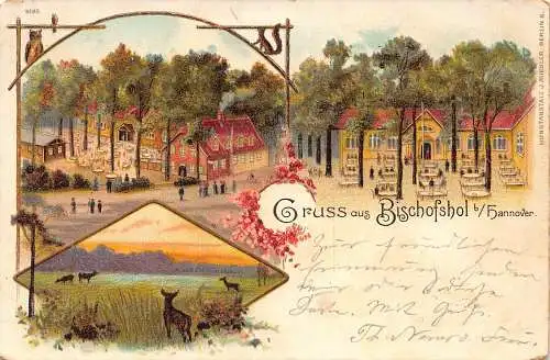 A797 Deutschland 1897 Gruss aus Bischofshol Hannover Restaurant Hirsch Litho Postkarte