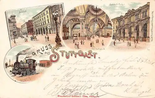 A797 Deutschland 1897 Gruss aus Stuttgart Bahnhof Dampfbahnhof Litho Postkarte