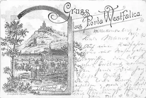 A798 Deutschland 1893 Gruss aus Porta Westfalica Dampfschiff Kaiserhof Litho Postkarte