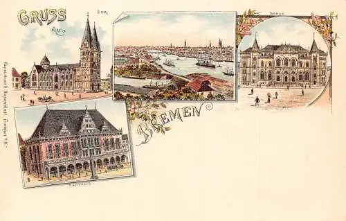 A798 Deutschland Gruss aus Bremer Dom Dom Borse Rathaus Litho Postkarte