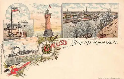 A798 Deutschland Gruss aus Bremenhaven Hafen Dampfschiff Matrose Litho Postkarte