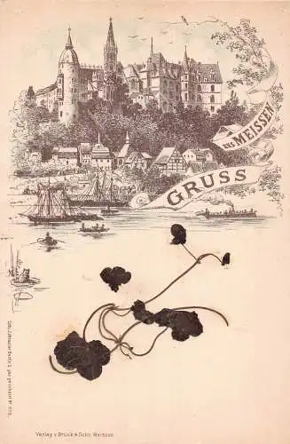 A798 Deutschland Gruss vaus Meißen Schloss Boote Vintage Postkarte