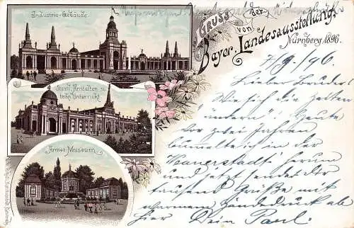 A797 Deutschland 1896 Gruss aus Bayer Landesausstellung Nürnberg Litho Postkarte