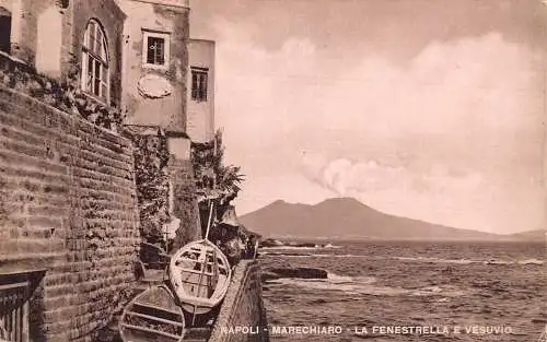 A805 Italien Napoli Neapel Marechiaro Fenestrella e Vesuvio Boote Vintage Postkarte