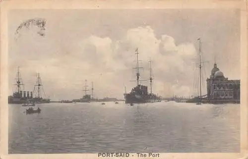 A801 Egypt Port Said The Port Steamboat 1916 Vintage Postkarte
