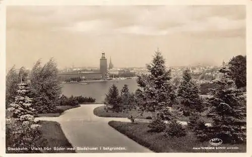 A801 Schweden 1949 Usikt fran Soder Stadshuset i bakgrund RPPC Vintage Postkarte