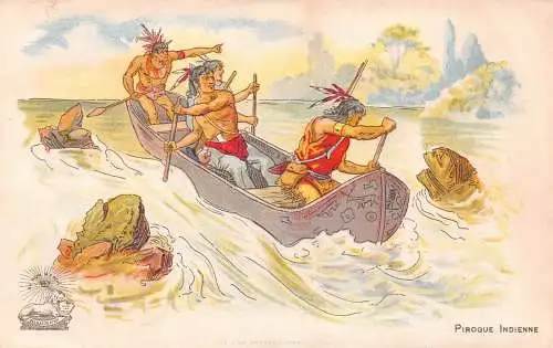 A800 Indianer rudern Indianer Kanu den Fluss hinunter Litho Postkarte