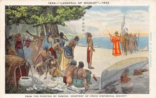 A800 Indianer Stamm Gebet 1934 Landfall von Nicolet Kunst Postkarte