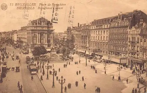A801 Belgien 1924 Brüssel Brouckere's Place Straßenbahn Vintage Postkarte