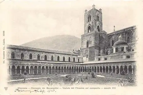 A806 Italien Morreale Convento Benedettini Chiostro col campanie Vintage Postkarte
