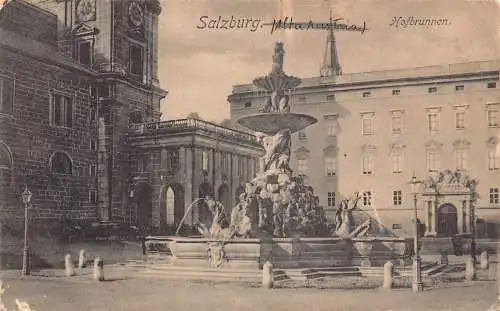 A808 Österreich 1908 Salzburg Hofbrunnen Brunnen Vintage Postkarte