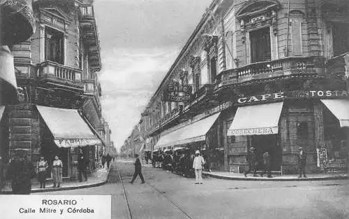 A811 Argentinien Rosario Calle Mitre y Cordoba Cafe Cosechera Apotheke Postkarte