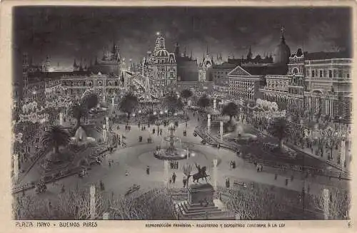 A815 Argentinien Buenos Aires Plaza Mayo bei Nacht Beleuchtung RPPC Postkarte