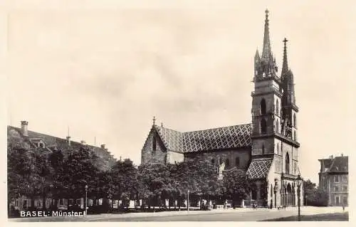 L100 Schweiz Basel Münster Dom Vintage Postkarte