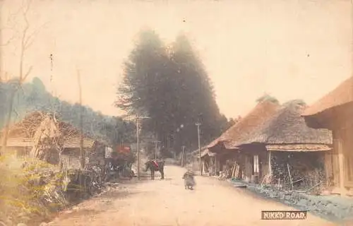 L272 Japan Nikko Straße Häuser Bäume Vintage Postkarte