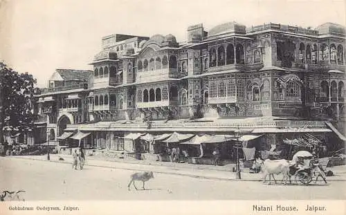 A008 Indien Jaipur Natani Haus Ochsenwagen Vintage Postkarte