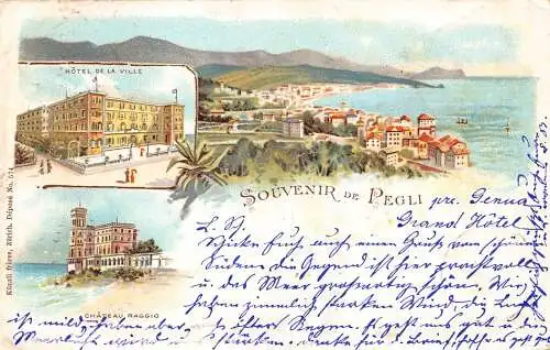 L414 Italien 1899 Souvenir de Pegli Litho Postkarte