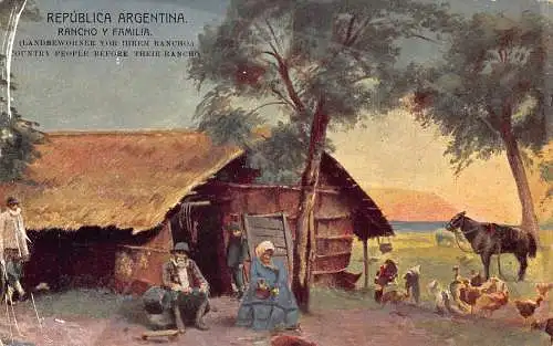 A815 Argentinien Kunst Land Menschen vor Rancho Hühnern Bauern Postkarte