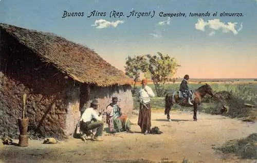 A812 Argentinien Buenos Aires Campestre tomando el almuerzo Einheimische Familie Postkarte