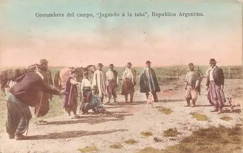 A812 Argentinien Buenos Aires Costumbres del Campo Jugando a taba Folk Postkarte