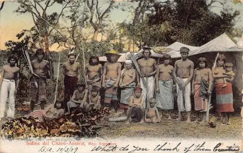 A812 Argentinien 1909 Indios del Chaco Austral Indianer Familie Postkarte