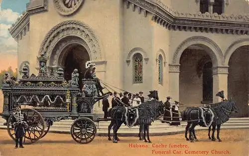 A812 Kuba Havanna Beerdigung Auto Friedhof Kirche Pferde Ethno Postkarte