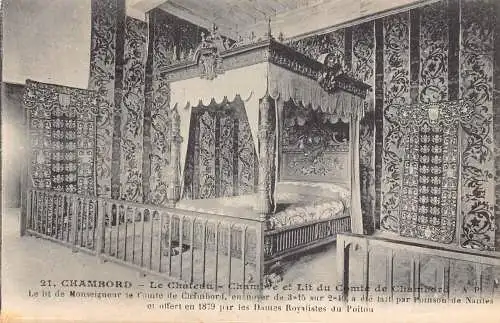 A817 Frankreich Chambord Schloss Schloss Chambre Lit du Comte Vintage Postkarte