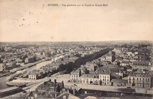 A817 Frankreich 1925 Rennes Vue Generale sur Canal et Grand Mail Vintage Postkarte
