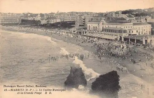 A818 Frankreich Biarritz Casino Municipal Great Beach Vintage Postkarte