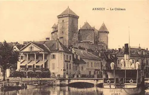 A818 Frankreich Schloss Annecy Dampfschiff Hotel Bellevue Postkarte