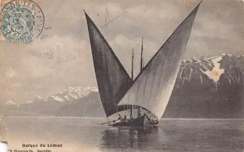 A810 Schweiz 1907 Barcque du Leman See Segelboote Vintage Postkarte