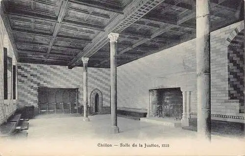 A809 Schweiz Chateau de Chillon Schloss Salle de Justice Vintage Postkarte