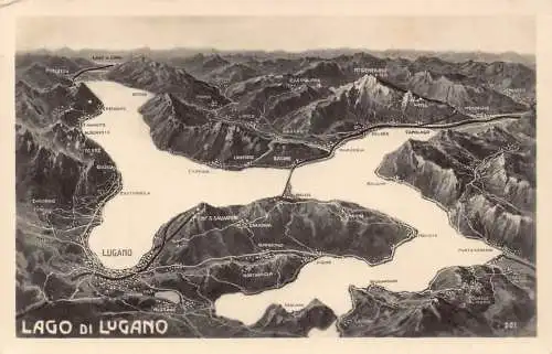 A809 Schweiz Lago di Lugano See Karte Vintage Postkarte