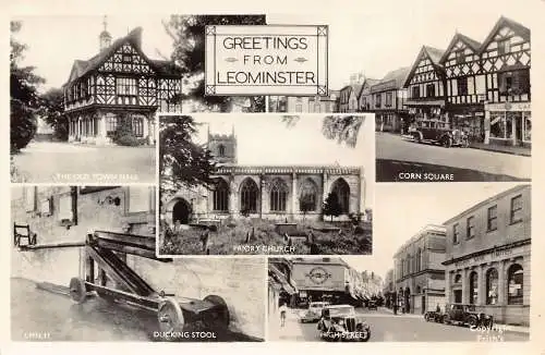 L242 England Grüße aus Leominster Cars Midland Bank Tudor Shop Postkarte