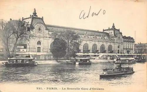 L095 Frankreich 1905 Paris La Nouvelle Gare d'Orleans Dampfschiff Vintage Postkarte