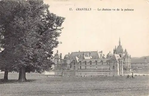 L096 Frankreich Schloss Chantilly und Rasen, Baumsee Vintage Postkarte