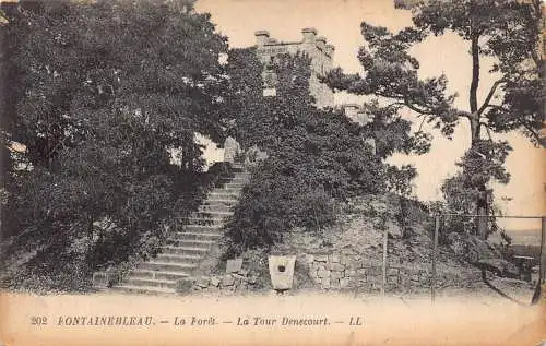 L096 Frankreich Fontainebleau La Foret Denecourt Turm Vintage Postkarte