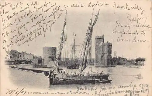 L096 Frankreich 1904 La Rochelle L'Entree du Port Segelboot Vintage Postkarte