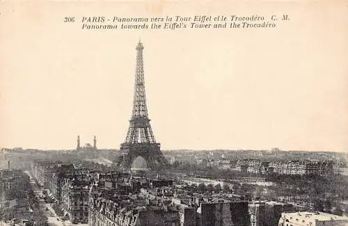 L096 Frankreich Eiffelturm und Trocadero Panoramablick Vintage Postkarte