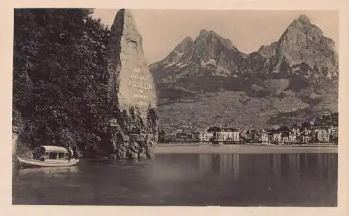 A187 Schweiz Schillerstein Denkmal mit Brunnenboot Vintage Postkarte