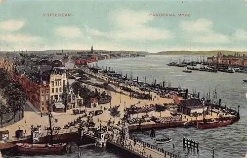 A187 Niederlande 1913 Rotterdam Panorama Maas Dampfschiffe Vintage Postkarte