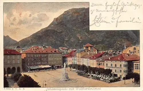 L415 Italien Bozen Bozen 1900 Johannisplatz mit Waltherdenkmal Postkarte