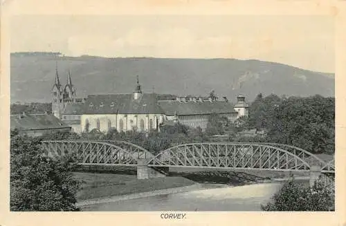A189 Deutschland 1910 Corvey Bridge Abbey Vintage Postkarte