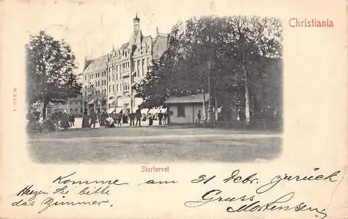 A189 Norwegen Stortorvet Christiania Oslo Platz Vintage Postkarte